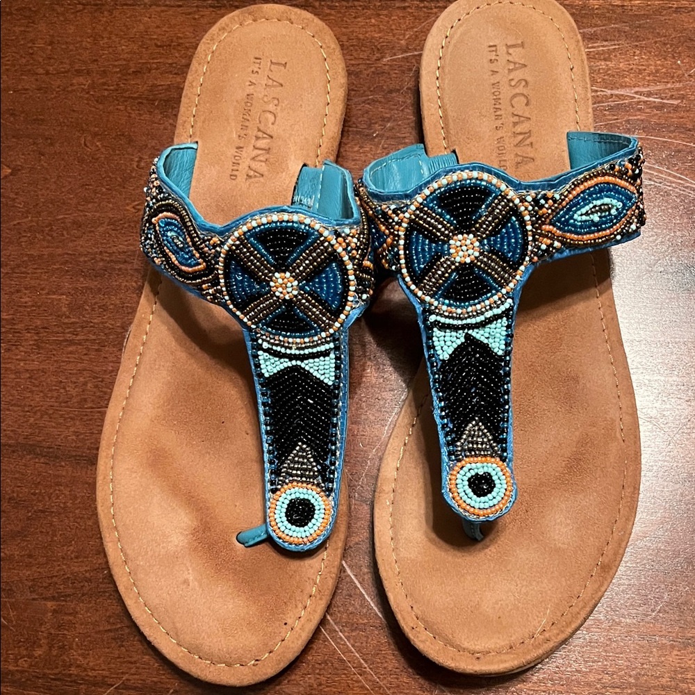 Lascana Women's Beaded Sandals - Blue and Black size 9